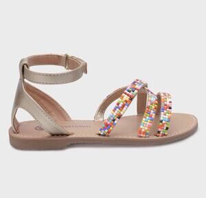 Girls Ankle Strap Flat Beaded Gladiator Sandals Girls 1 New